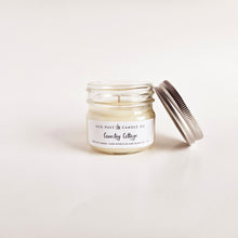 Load image into Gallery viewer, Country Cottage soy candle in mason jar – blueberry muffin, vanilla and lemon scent